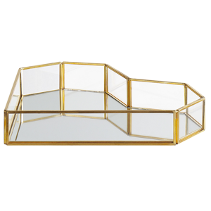 Beliani Decorative Tray Gold Brass and Glass Mirrored Heart Shape 28 x 20 cm Accent Piece for Jewellery Candles Material:Glass Size:20x5x28