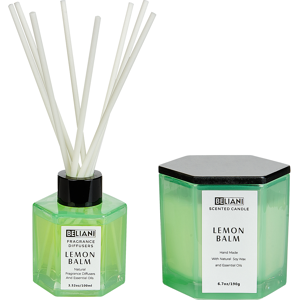 Beliani Set of Scented Candle and Fragrance Stick Diffuser Pink 100% Soy Wax Cotton Wick Glass Fresh Lemon Balm Material:Soy Wax Size:7x9x7