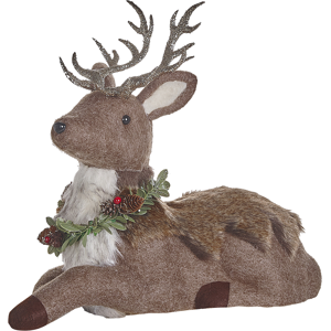 Beliani Decorative Figurine Brown Faux Fur 38 cm Christmas Decoration Reindeer Living Room Decor Material:Faux Fur Size:20x38x40