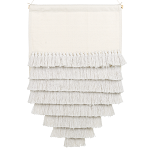 Beliani Wall Hanging Off-White Cotton Handwoven with Tassels Wall Décor Hanging Decoration Boho  Style Living Room Bedroom Material:Cotton Size:1x107x60