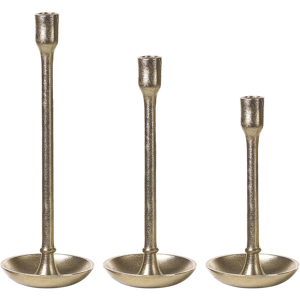 Beliani Set of 3 Candle Holders Gold Aluminum Glamour Elegant Centerpiece Decoration Material:Aluminium Size:13x27/33/38x13