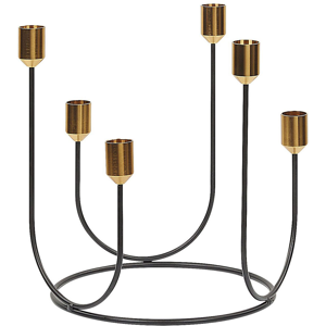 Beliani Candle Holder Black and Gold Metal 25 cm Round Shape Modern Decoration Material:Metal Size:26x25x26