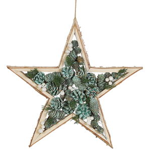 Beliani Wall Decor Green Wooden Star Shaped Christmas Decorative Piece Pine Cones Boho Design Material:Pine Wood Size:5x45x45