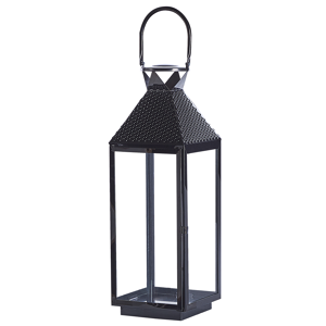 Beliani Metal Lantern Black Stainless Steel H 54 cm Pillar Candle Holder Material:Stainless Steel Size:19x54x19