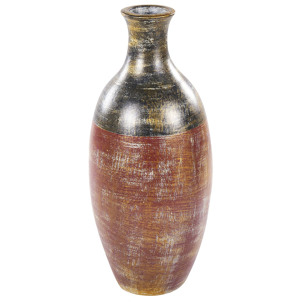 Beliani Decorative Vase Brown and Black Terracotta Earthenware Faux Aged Distressed Finish Natural Style For Dried Flowers  Material:Terracotta Size:25x57x25