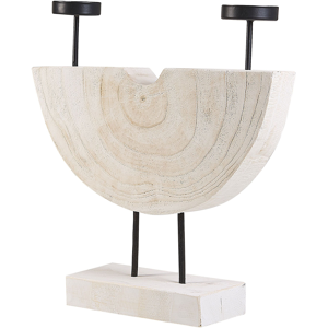 Beliani Candleholder White Light Paulownia Wood 2 Tealight Slots Stand Handmade Natural Rustic Material:Paulownia Wood Size:9x35x36