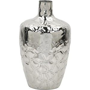 Beliani Flower Vase Silver Metal 39 cm Decorative Waterproof Modern Living Room Glamour Accent Piece  Material:Aluminium Size:23x39x23