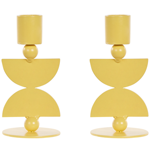 Beliani Set of 2 Candle Holders Yellow Iron Round Shape Modern Boho Candlesticks Decoration Material:Iron Size:6x13x6