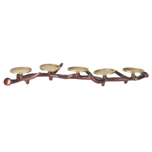 Beliani Candleholder Brown with Gold Metal 5 Candle Spots Rustic Tealight Festive Living Room Bedroom Material:Aluminium Size:17x7x69