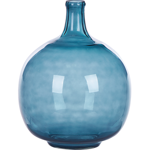 Beliani Vase Blue Glass 31 cm Handmade Decorative Round Bud Shape Tabletop Home Decoration Modern Design Material:Glass Size:24x31x24