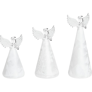 Beliani Set of 3 Decorative Angels White Glass LED Illuminated Figurines Christmas Holiday Season Decoration Material:Glass Size:7/8/8x14/17/22x7/8/8