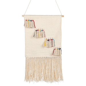 Beliani Wall Hanging Beige Cotton Handwoven with Tassels Wall Décor Hanging Decoration Boho Style Living Room Bedroom Kids Room Material:Cotton Size:1x108x46