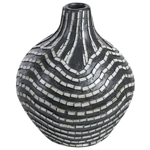 Beliani Decorative Vase Black and White Terracotta 35 cm Handmade Striped Pattern Boho Home Accessories Material:Terracotta Size:24x35x24