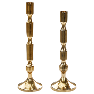 Beliani Set of 2 Candlesticks Gold Metal Glossy Metallic Glamour Taper Candleholders Material:Aluminium Size:10x31/36x10