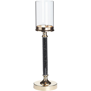 Beliani Candle Holder Gold Metal Pillar Glass Shade 48 cm Glamour Accent Piece Decoration Table Centrepiece  Material:Metal Size:13x48x13