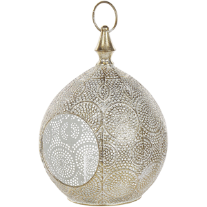 Beliani Lantern Gold Metal 33 cm with Glass Candle Holder Oriental Openwork Boho Material:Metal Size:24x33x24