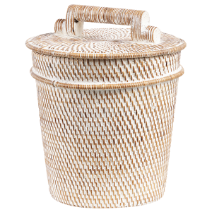 Beliani Basket White Rattan Painted 21 cm Height Home Storage with Lid Boho Rustic Decor Painted Material:Rattan Size:22x21x22