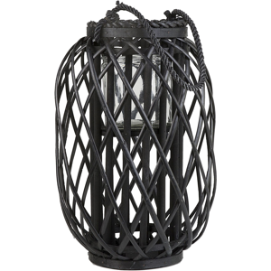 Beliani Lantern Black Willow Wood and Glass 40 cm Indoor Outdoor Candle Holder Scandinavian Boho Material:Willow Wood Size:26x40x26