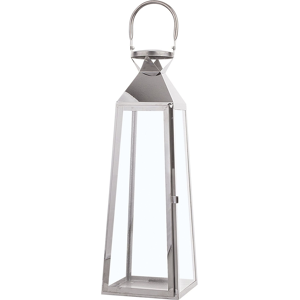 Beliani Metal Lantern Silver Stainless Steel H 53 cm Tapered Pillar Candle Holder Material:Stainless Steel Size:17x53x17