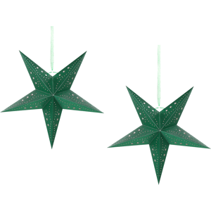 Beliani Set of 2 Star Lanterns Green Paper 45 cm Glitter Hanging Christmas Home Decororation Seasonal Festive Material:Paper Size:18x45x45