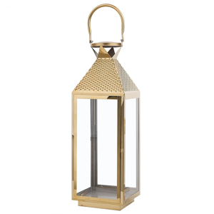 Beliani Metal Lantern Brass Stainless Steel H 55 cm Pillar Candle Holder Material:Stainless Steel Size:18x55x18
