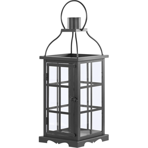 Beliani Metal Lantern Black Iron 52 cm Pillar Candle Holder Glass Doors Indoor Decorative Piece Material:Iron Size:17x52x17