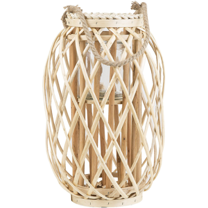 Beliani Lantern Light Wood Willow Wood and Glass 40 cm Indoor Outdoor Candle Holder Scandinavian Boho Material:Willow Wood Size:26x40x26