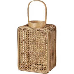 Beliani Lantern Natural PE Rattan 28 cm with Glass Candle Holder Accessory Decoration Boho Style Indoor Material:PE Rattan Size:13x28x18