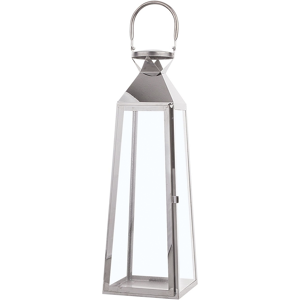 Beliani Metal Lantern Silver Stainless Steel H 42 cm Tapered Pillar Candle Holder Material:Stainless Steel Size:13x42x13