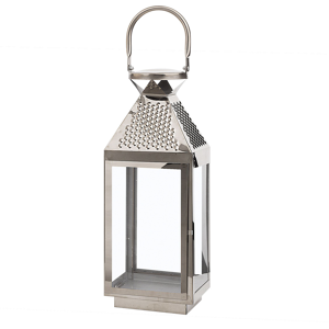 Beliani Metal Lantern Silver Stainless Steel H 40 cm Pillar Candle Holder Material:Stainless Steel Size:15x40x15