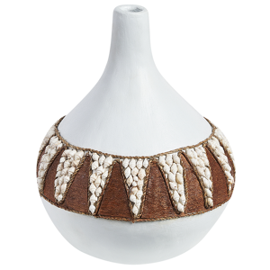 Beliani Decorative Vase White Terracotta 33 cm Handmade Rustic Pattern Boho Home Accessories Material:Terracotta Size:26x33x26