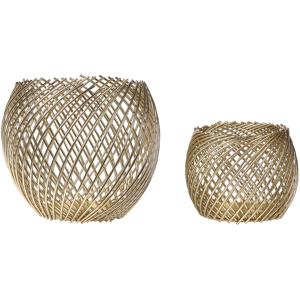 Beliani Set of 2 Candle Holders Gold Metal Glamour Elegant Basket Shape Centerpiece Decoration Material:Metal Size:18/23x18/22x18/23