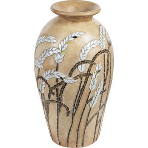 Beliani Decorative Vase Beige Terracotta 54 cm Handmade Floral Pattern Rustic Pattern Boho Home Accessories Material:Terracotta Size:35x54x35