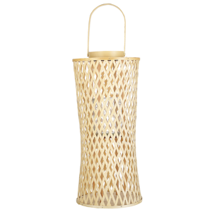 Beliani Candle Lantern Natural Bamboo Wood 58 cm with Glass Candle Holder Boho Style Indoor Material:Bamboo Wood Size:14x58x26