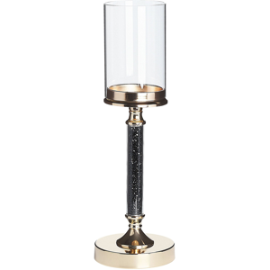 Beliani Candle Holder Gold Metal Pillar Glass Shade 41 cm Glamour Accent Piece Decoration Table Centrepiece  Material:Metal Size:13x41x13