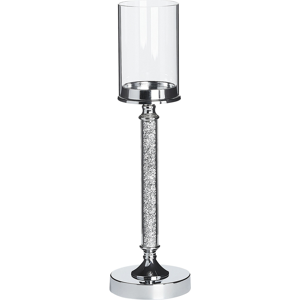 Beliani Candle Holder Silver Metal Pillar Glass Shade 48 cm Glamour Accent Piece Decoration Table Centrepiece  Material:Metal Size:13x48x13