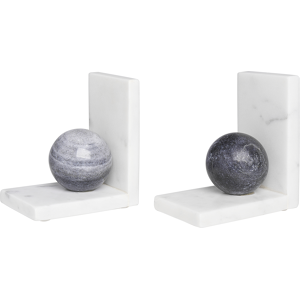 Beliani Set of 2 Bookends White Marble Minimalist Boho Home Decorations Book Holders Material:Marble Size:12x13x8