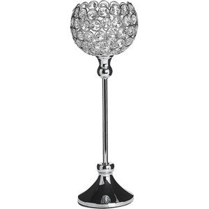 Beliani Tealight Candle Holder Silver Metal Bowl-Shaped Shade with Glass Crystals 27 cm Glamour Accent Piece Decoration Table Centrepiece Material:Metal Size:13x27x13