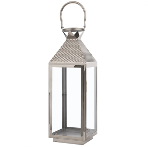 Beliani Metal Lantern Silver Stainless Steel H 55 cm Pillar Candle Holder Material:Stainless Steel Size:18x55x18