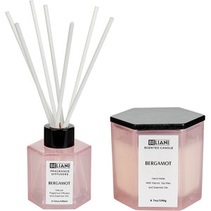 Beliani Set of Scented Candle and Fragrance Stick Diffuser Pink 100% Soy Wax Cotton Wick Glass Fruity Bergamot Material:Soy Wax Size:7x9x7