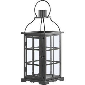 Beliani Metal Lantern Black Iron 42 cm Pillar Candle Holder Glass Doors Indoor Decorative Piece Material:Iron Size:15x42x15