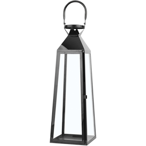 Beliani Metal Lantern Black Stainless Steel H 42 cm Tapered Pillar Candle Holder Material:Stainless Steel Size:13x42x13