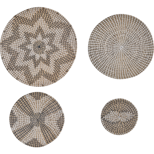 Beliani Set of 4 Wall Decor Light Natural Seagrass Decorative Hanging Plates Baskets Handmade African Style Material:Seagrass Size:1x45/40/30/20x45/40/30/20