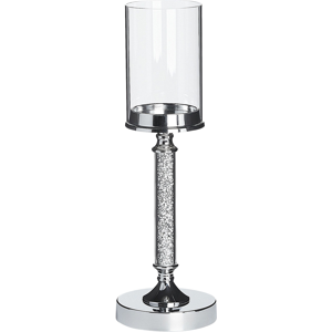 Beliani Candle Holder Silver Metal Pillar Glass Shade 41 cm Glamour Accent Piece Decoration Table Centrepiece  Material:Metal Size:13x41x13