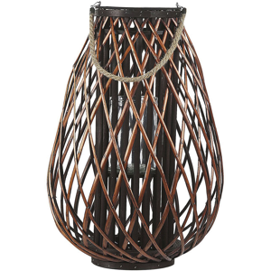 Beliani Lantern Brown Willow Wood 60 cm Rope Handle Decorative Candle Holder Material:Willow Wood Size:40x60x40