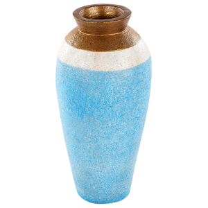 Beliani Decorative Vase Blue Terracotta 42 cm Handmade Painted Retro Vintage-Inspired Design Material:Terracotta Size:24x42x24
