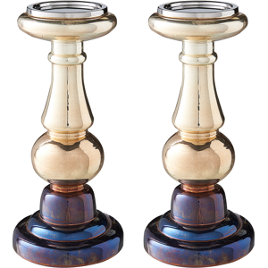 Beliani Set of 2 Candle Holders Golden Glass Iridescent Effect Candle Sticks Classic Material:Glass Size:14x30x14