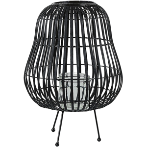 Beliani Lantern Black Willow Wood 44 cm with Candle Holder Standing Decoration Material:Willow Wood Size:31x44x31