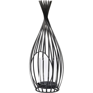 Beliani Lantern Black Metal 38 cm Openwork Candle Holder with Glass Insert Industrial Material:Metal Size:16x38x16