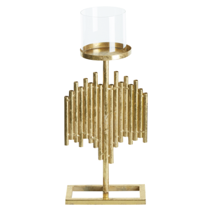 Beliani Candle Holder Gold Metal Glass Shade 47 cm Modern Accent Piece Decoration Material:Metal Size:9x47x18
